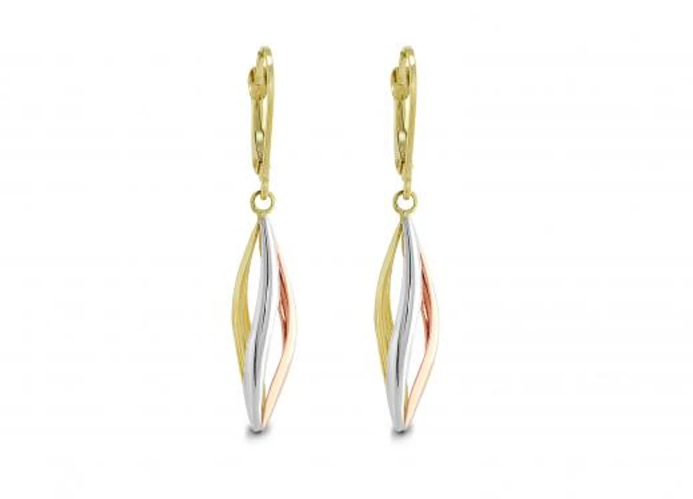 10K Tri-Colour Gold Drop Earrings