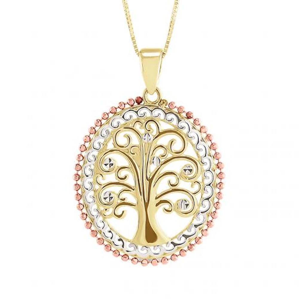 10K Tri-Colour Gold Oval Tree Pendant