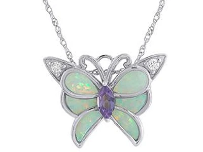 Sterling Silver Created Opal, Created White Sapphire & Amethyst Pendant