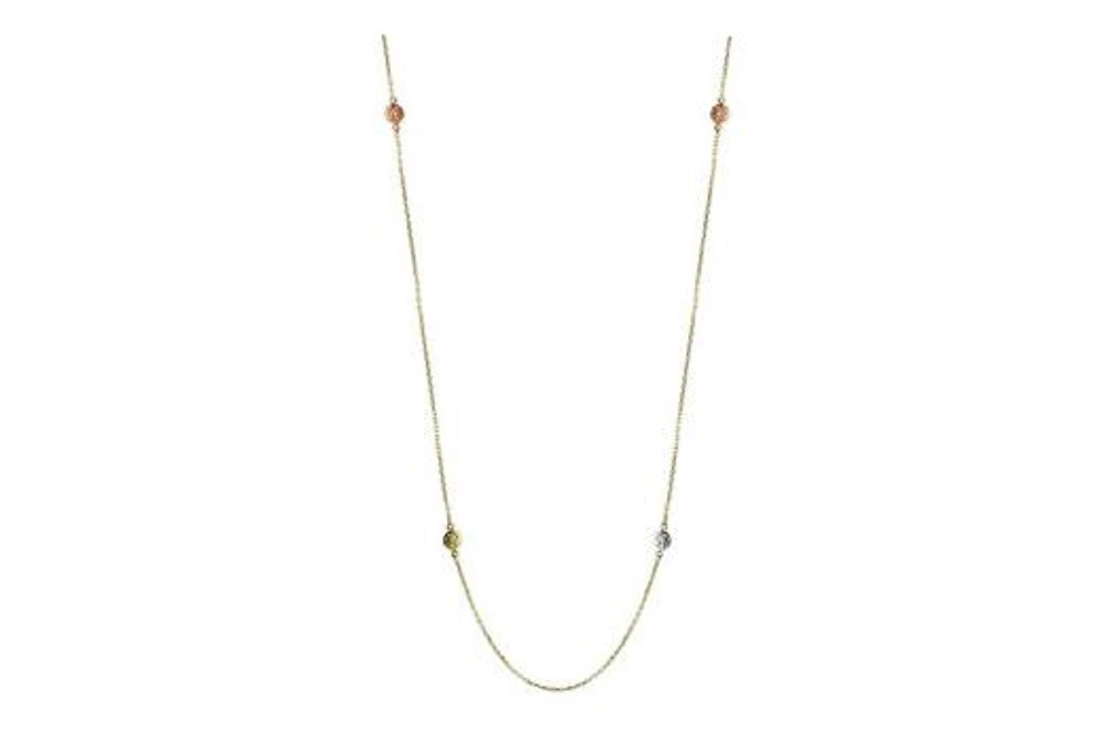 10K Tri-Colour Diamond Cut Stationary Bead Necklace