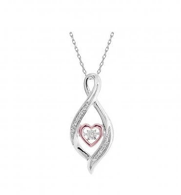 Sterling Silver 10K Rose Gold Infinity Heart Dancing Diamond Pendant