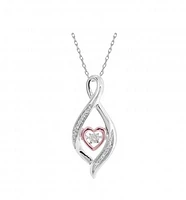 Sterling Silver 10K Rose Gold Infinity Heart Dancing Diamond Pendant