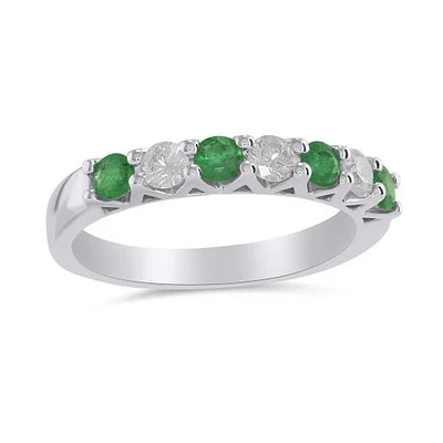 14K White Gold Emerald & 0.31CTW Diamond Ring