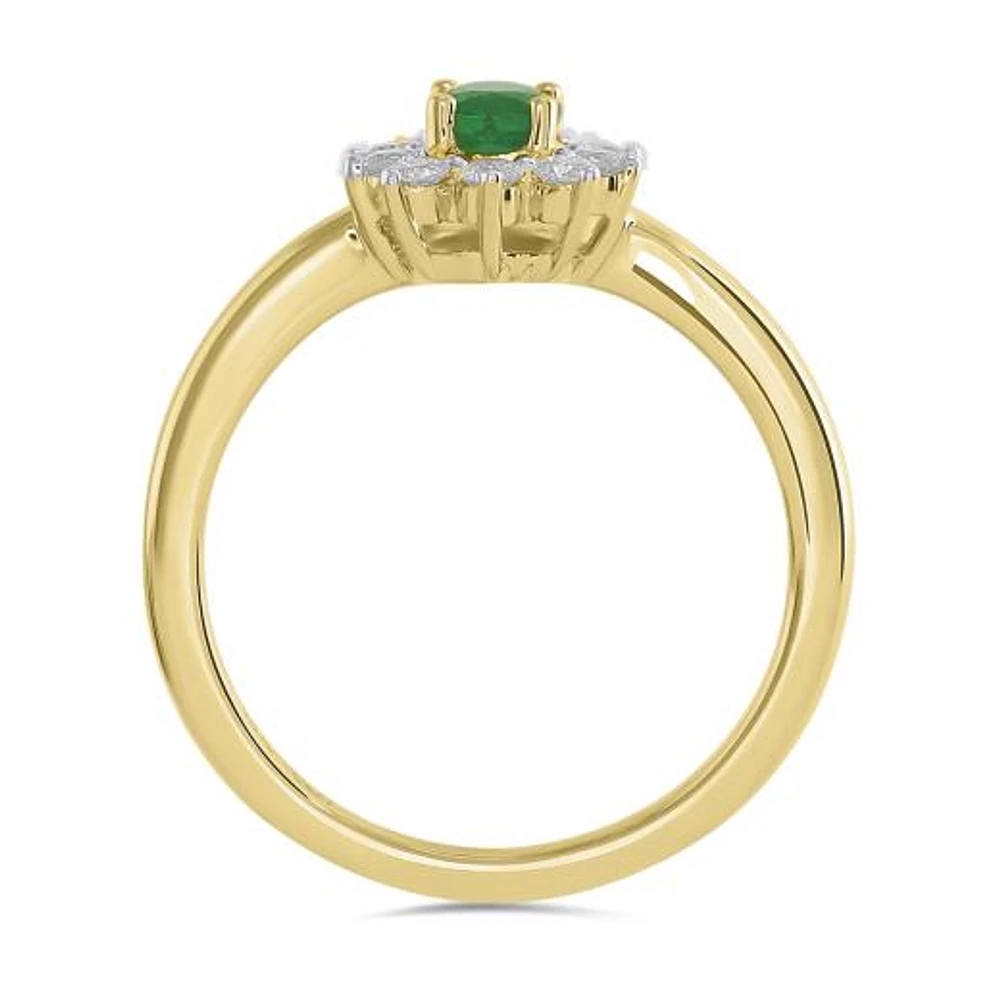 14K Yellow Gold Emerald & 0.31CTW Diamond Ring