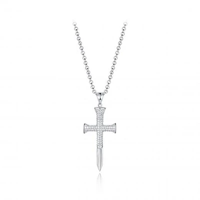 Sterling Silver Men's Cubic Zirconia Cross Pendant On Chain