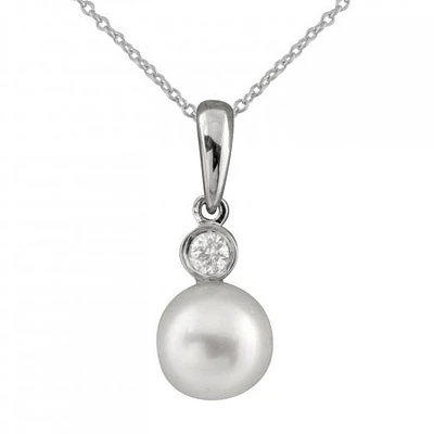 14K White Gold Pearl & Diamond Pendant