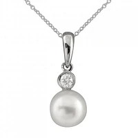 14K White Gold Pearl & Diamond Pendant