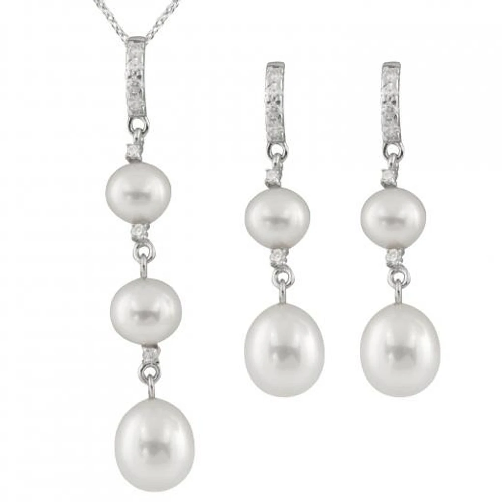Dangling Silver Pearl 2 Piece Set