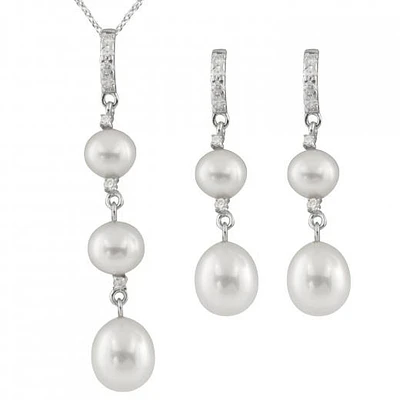 Dangling Silver Pearl 2 Piece Set