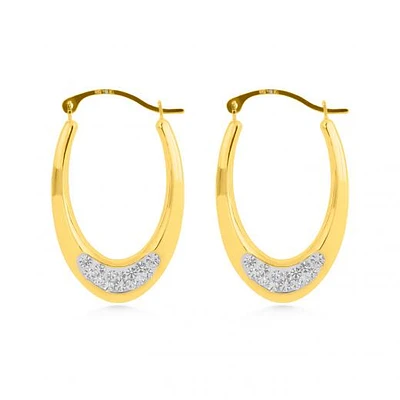 14K Yellow Gold Oval Hoops with Crystals