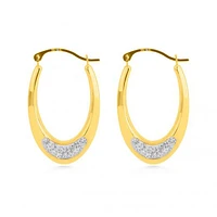14K Yellow Gold Oval Hoops with Crystals