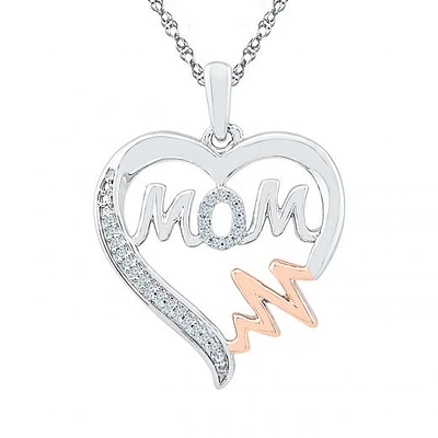 Sterling Silver 10K Rose Gold 0.07CTW Mom Pendant