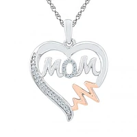 Sterling Silver 10K Rose Gold 0.07CTW Mom Pendant
