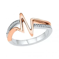Sterling Silver 10K Rose Gold 0.04CTW Heartbeat Ring
