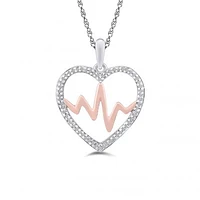 Sterling Silver 10K Rose Gold 0.09CTW Heartbeat Pendant