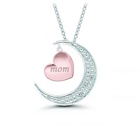 Sterling Silver Rose Gold Plated 0.01CTW Moon & Heart Pendant