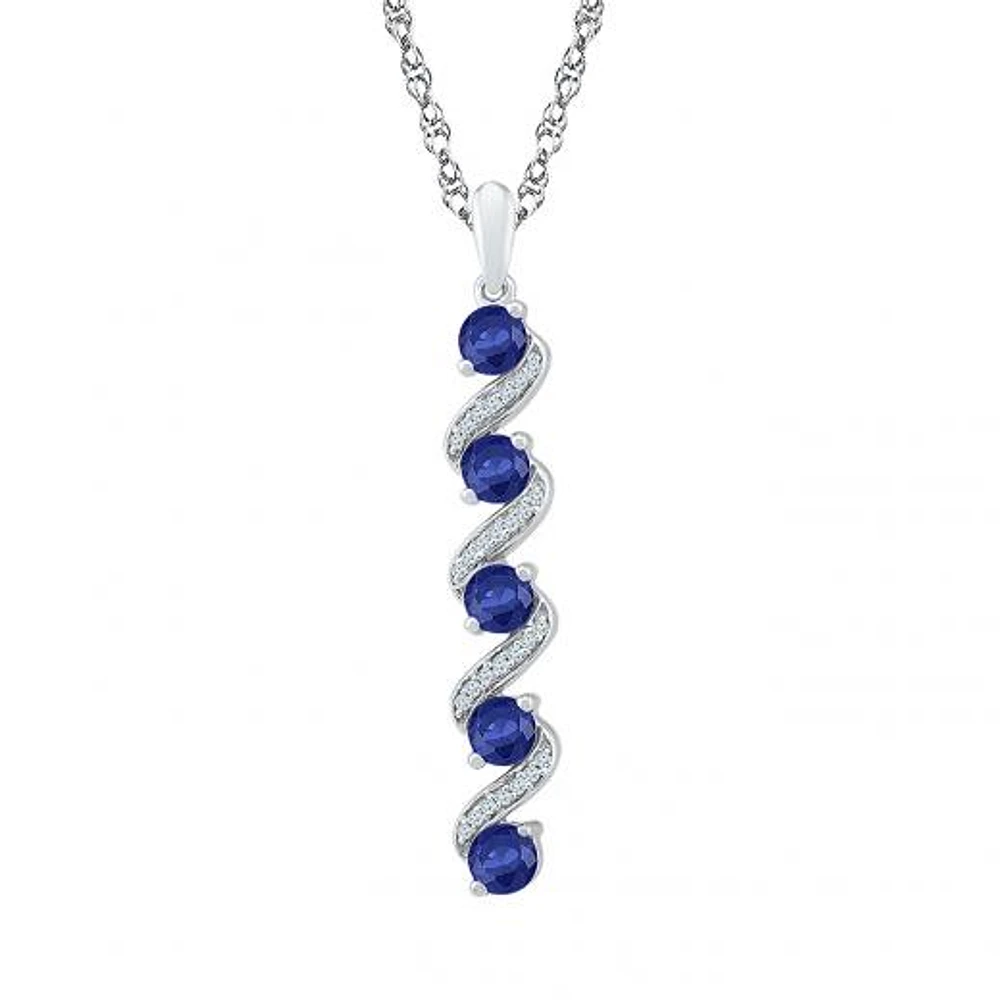 Sterling Silver Created Blue Sapphire & Diamond Pendant