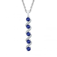 Sterling Silver Created Blue Sapphire & Diamond Pendant