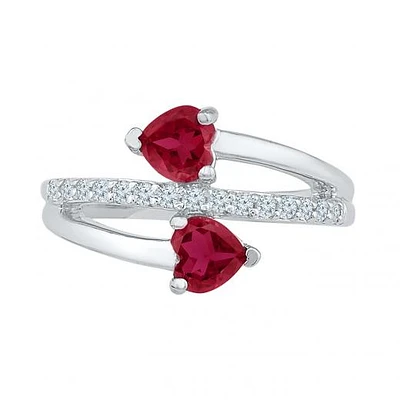 10K White Gold Created Ruby & Sapphire Ring
