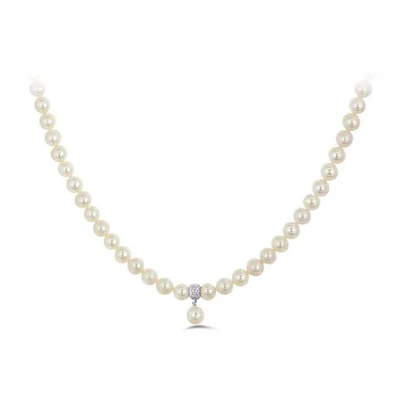 Sterling Silver 8-8.5mm White Pearl Cubic Zirconia Choker with Extender