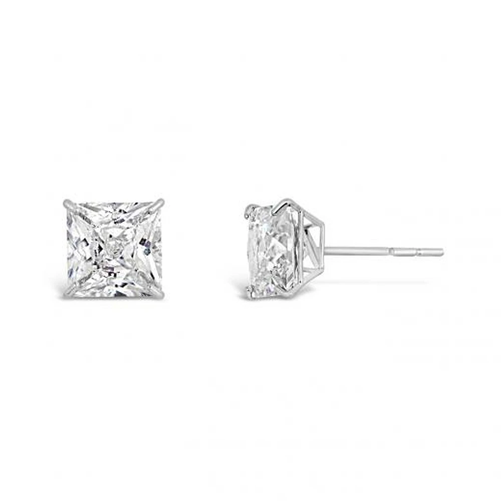 10K White Gold 6mm Princess Cubic Zirconia Studs