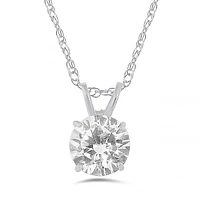 10K White Gold 6mm Round Cubic Zirconia Solitaire Pendant with 17" Chain