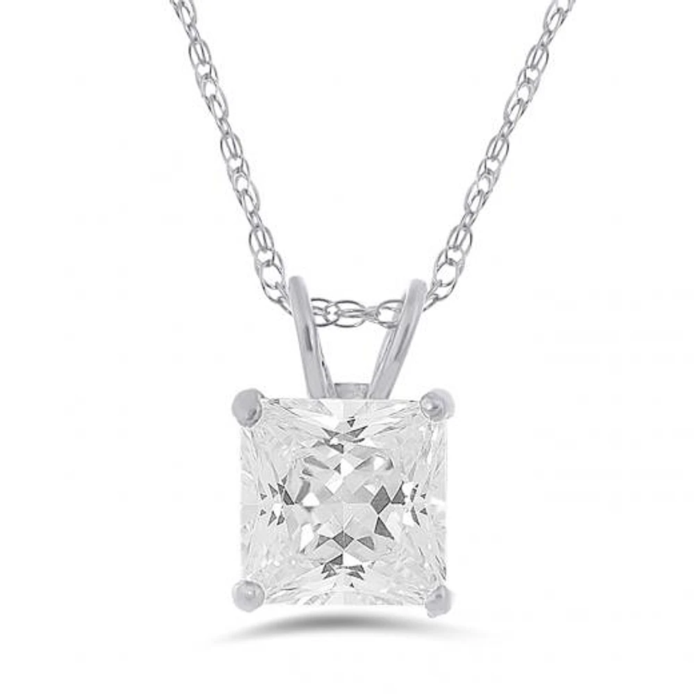 10K White Gold 6mm Princess Cubic Zirconia Solitaire Pendant