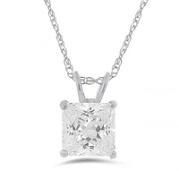 10K White Gold 6mm Princess Cubic Zirconia Solitaire Pendant