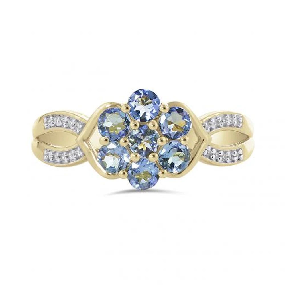 10K Yellow Gold Tanzanite & 0.05CTW Diamond Cluster Ring