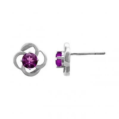 10K White Gold Rhodolite Flower Earrings