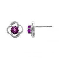 10K White Gold Rhodolite Flower Earrings