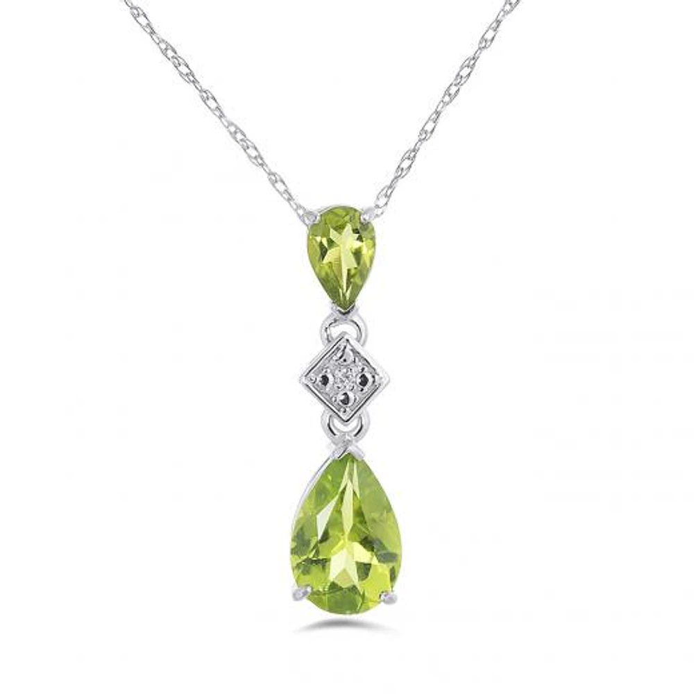 10K White Gold Peridot & Diamond Pendant with Chain