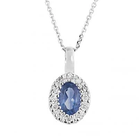 10K White Gold Sapphire & 0.05CTW Diamond Halo Pendant