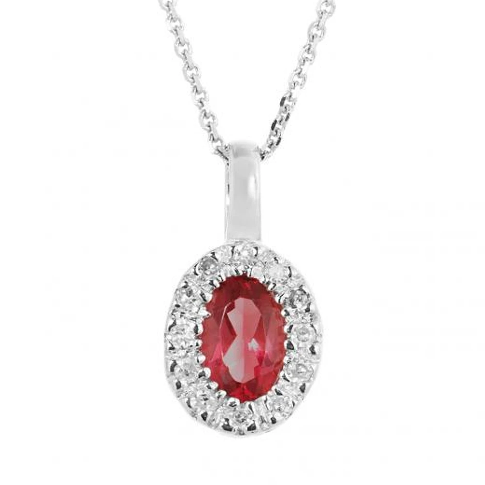 10K White Gold 0.05CTW Diamond and Ruby Halo Pendant
