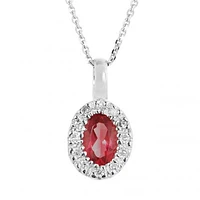 10K White Gold 0.05CTW Diamond and Ruby Halo Pendant