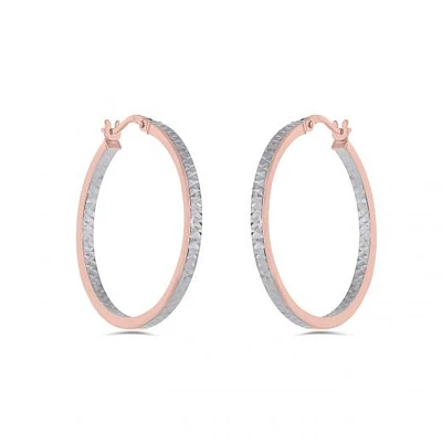 10K Rose and White 25mm Diamond Cut Hoop Earrings