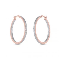 10K Rose and White 25mm Diamond Cut Hoop Earrings