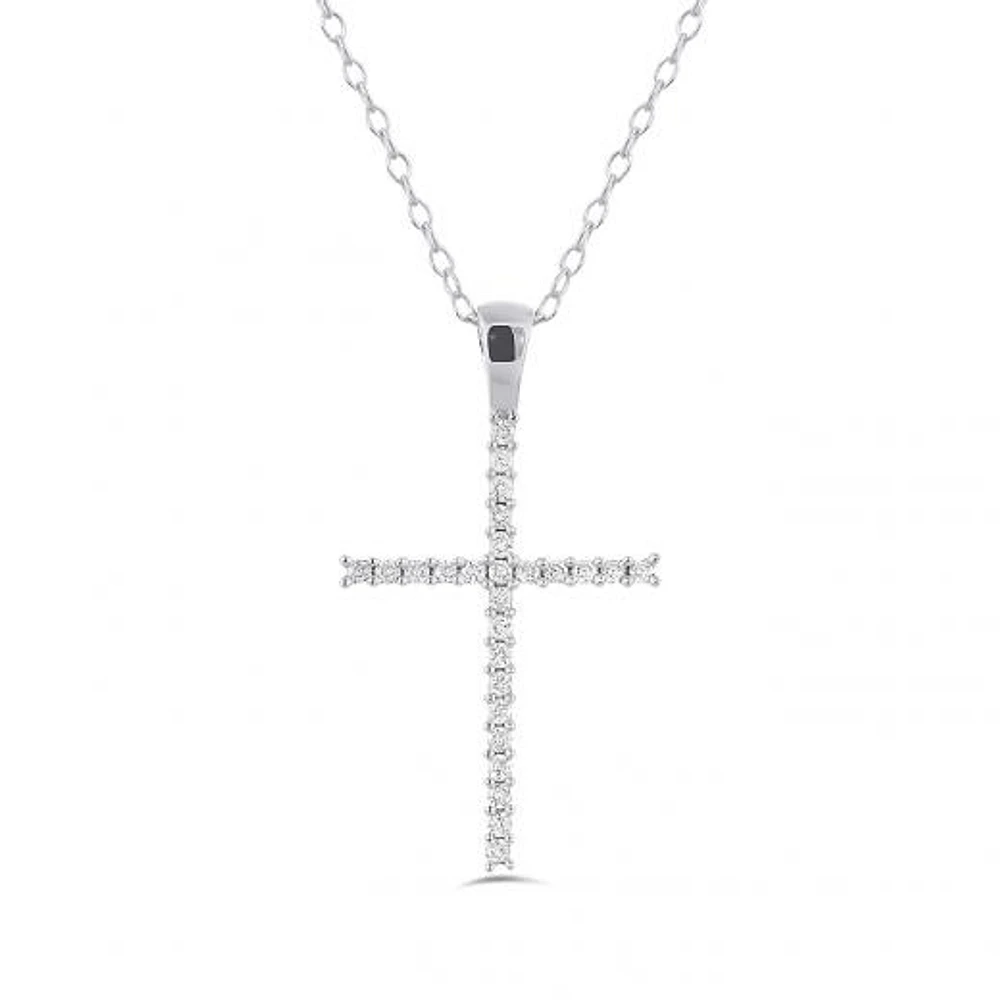 10K White Gold 0.10CTW Diamond Cross Pendant