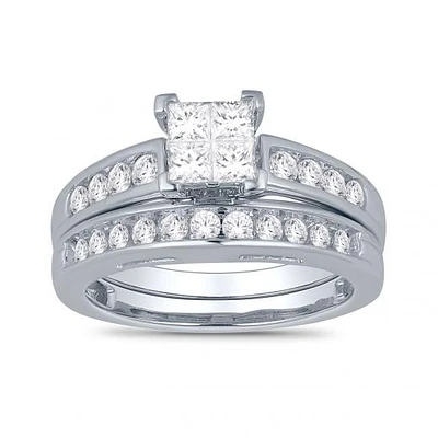 14K White Gold 1.00CTW Princessa Bridal Set