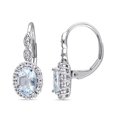 Julianna B 14K White Gold Aquamarine, White Topaz & Diamond Earrings