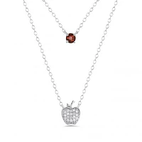Enchanted Disney Sterling Silver 0.09CTW Apple Diamond & Garnet Necklace