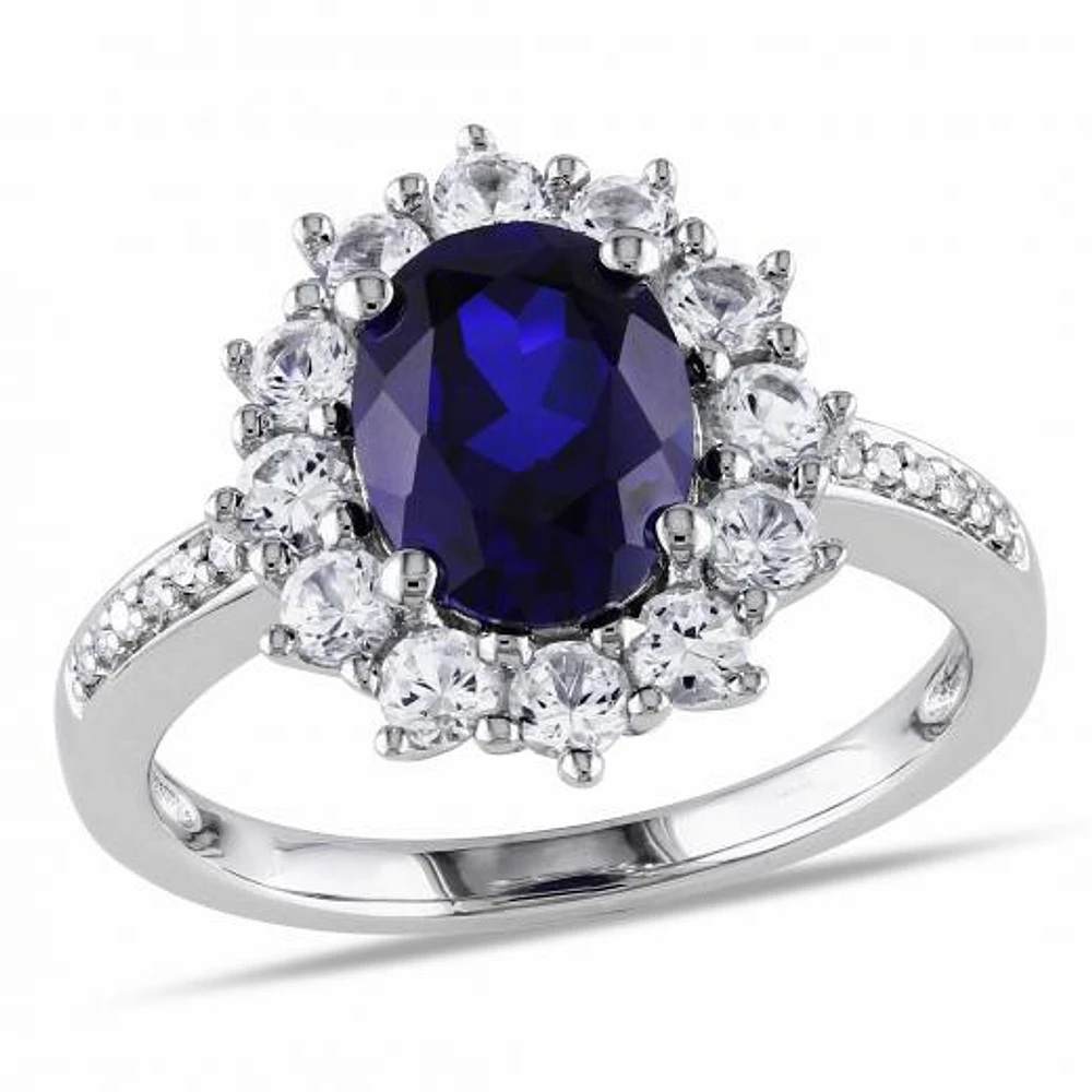Julianna B Created Blue Sapphire & White 0.05CT Diamond Ring