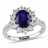 Julianna B Created Blue Sapphire & White 0.05CT Diamond Ring