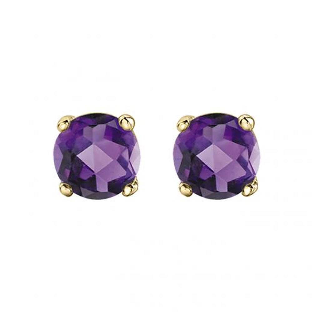 10K Yellow Gold Amethyst Stud Earrings