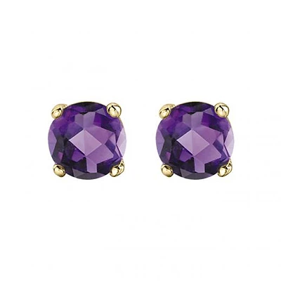 10K Yellow Gold Amethyst Stud Earrings