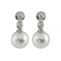 14K White Gold Round 7-7.5mm Chinese Akoya Pearl & Diamond Earrings