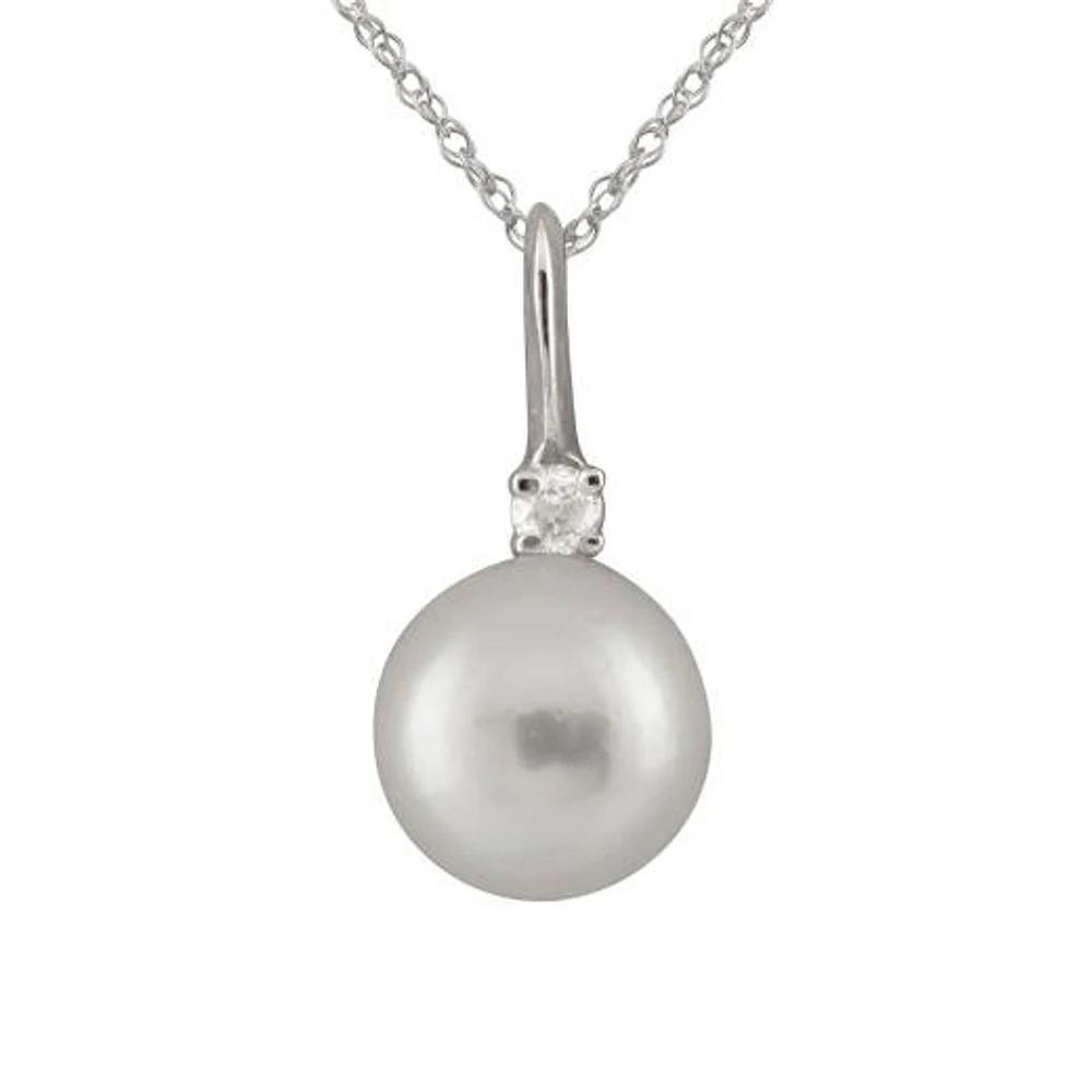 14K White Gold 8-8.5mm Round Akoya Pearl & Diamond Pendant