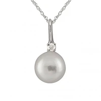 14K White Gold 8-8.5mm Round Akoya Pearl & Diamond Pendant