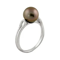 14K Yellow Gold 9mm Tahitian Pearl & Diamond Ring