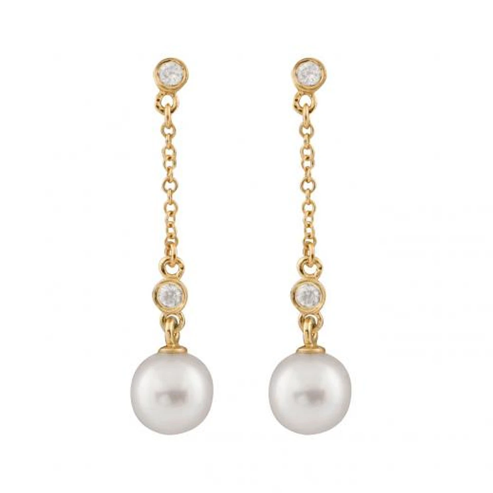14K Yellow Gold 7-8mm Akoya Pearl & Diamond Earrings